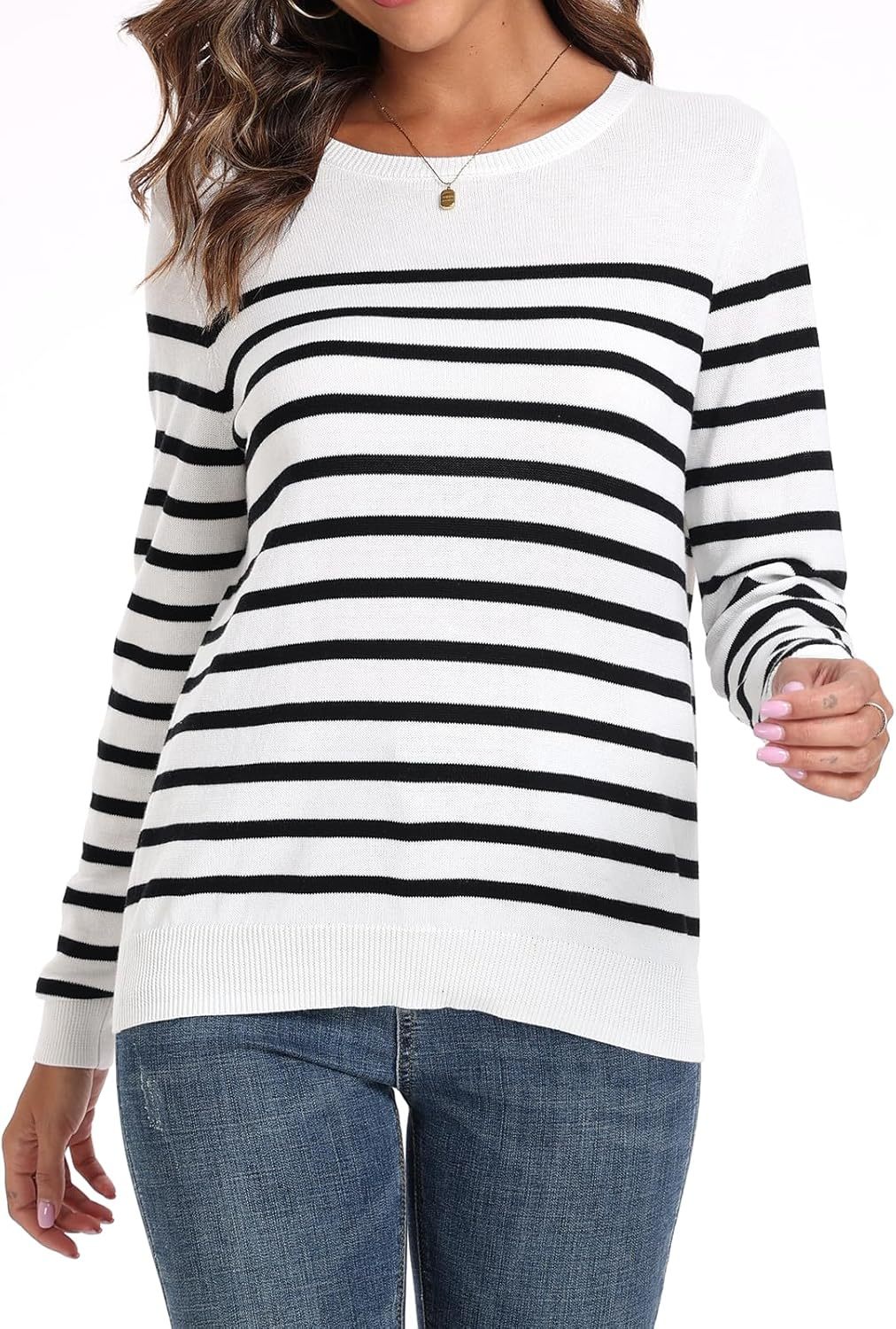 Women's Sweater 100% Cotton Long Sleeeve Pullover Sweater Soft Lightweight Knit Tops 