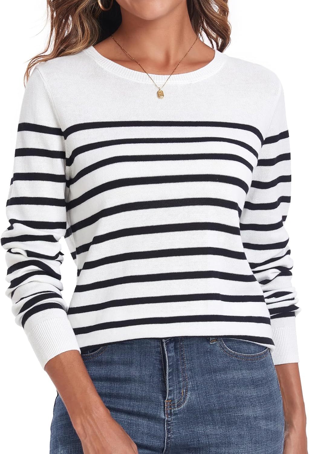 Women's Sweater 100% Cotton Long Sleeeve Pullover Sweater Soft Lightweight Knit Tops 