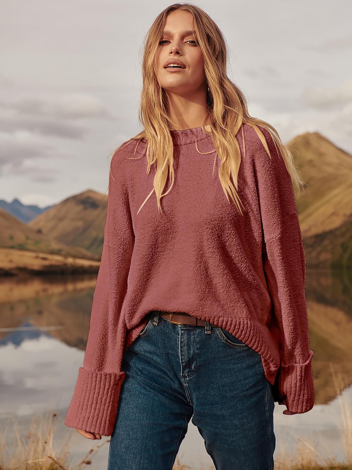 Women's Oversized Sweaters 2025 Long Sleeve Fuzzy Knit Casual Chunky Pullover Sweater Fall Outfits Clothes