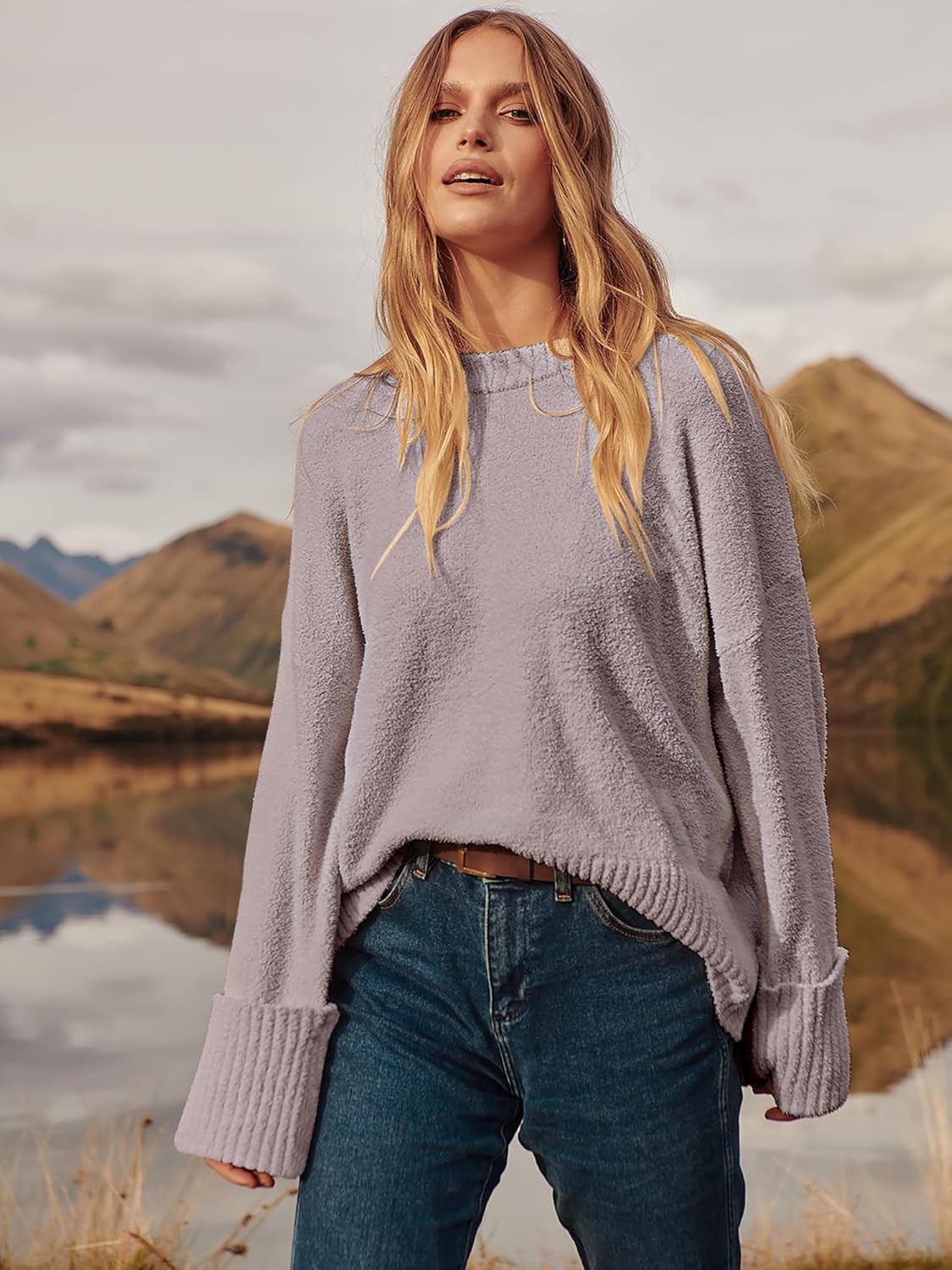 Women's Oversized Sweaters 2025 Long Sleeve Fuzzy Knit Casual Chunky Pullover Sweater Fall Outfits Clothes