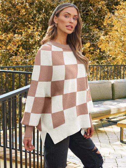 Women's Oversized Batwing Sweaters  Trendy Crewneck Knit Side Slit Fashion Pullover Tops