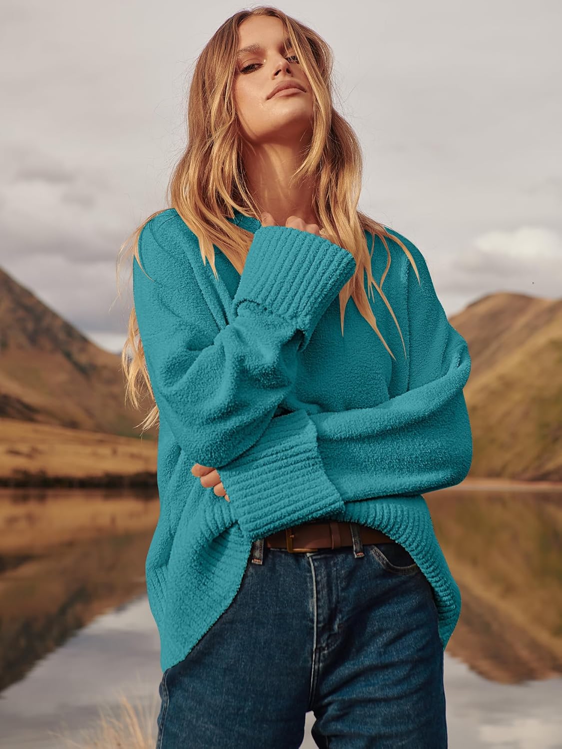 Women's Oversized Sweaters 2025 Long Sleeve Fuzzy Knit Casual Chunky Pullover Sweater Fall Outfits Clothes