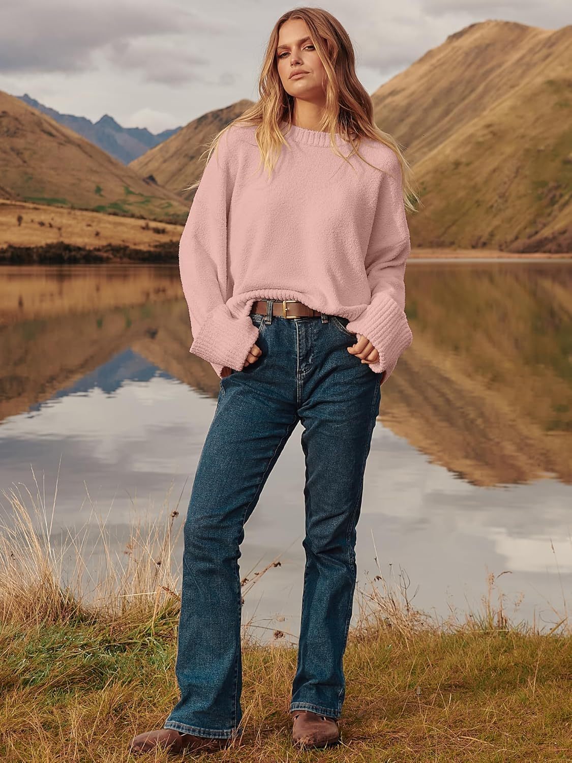 Women's Oversized Sweaters 2025 Long Sleeve Fuzzy Knit Casual Chunky Pullover Sweater Fall Outfits Clothes