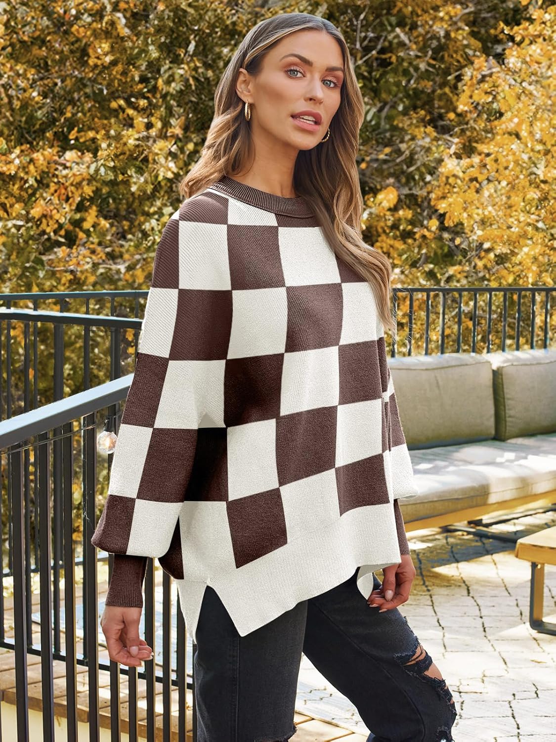 Women's Oversized Batwing Sweaters  Trendy Crewneck Knit Side Slit Fashion Pullover Tops