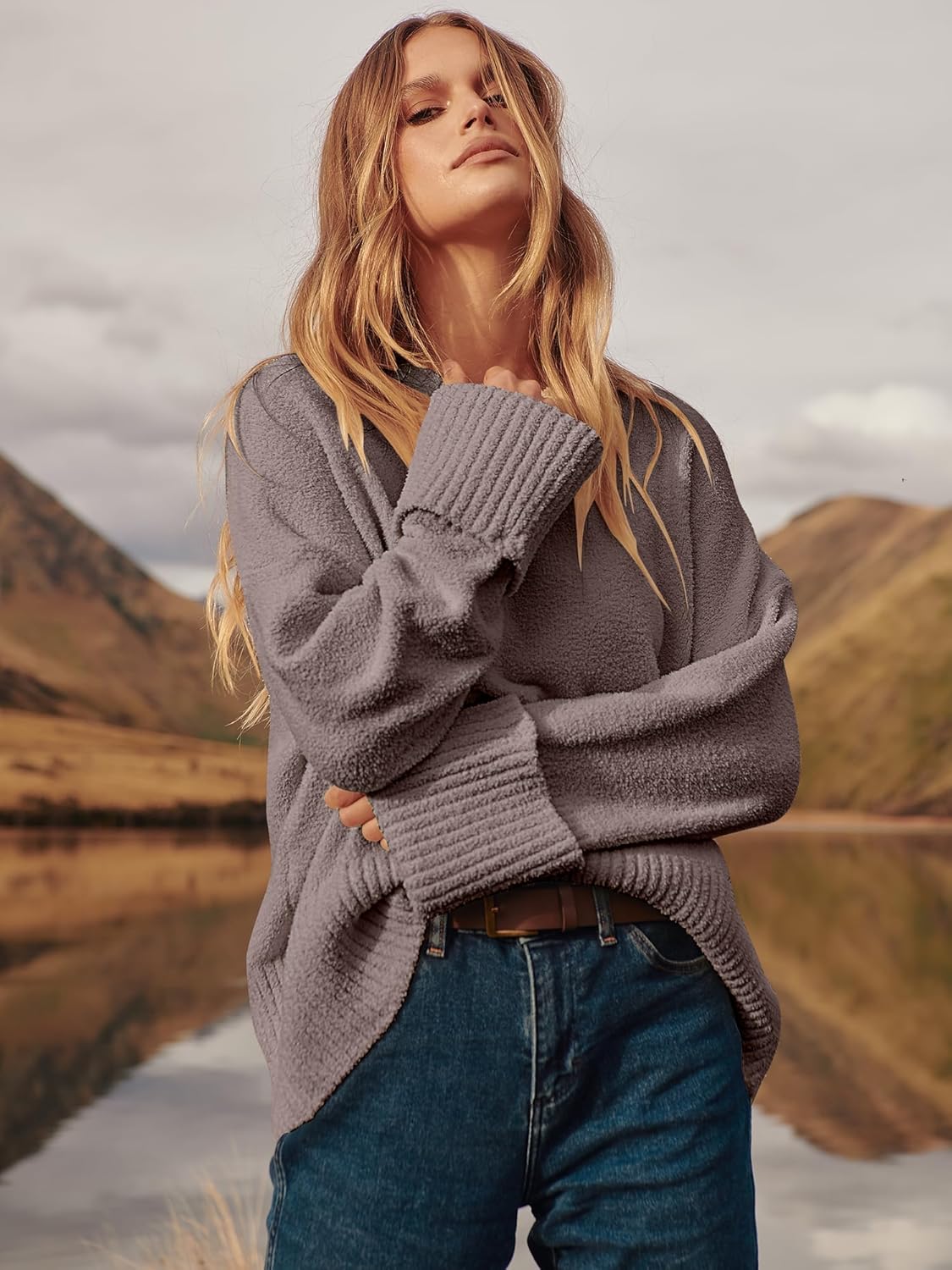 Women's Oversized Sweaters 2025 Long Sleeve Fuzzy Knit Casual Chunky Pullover Sweater Fall Outfits Clothes