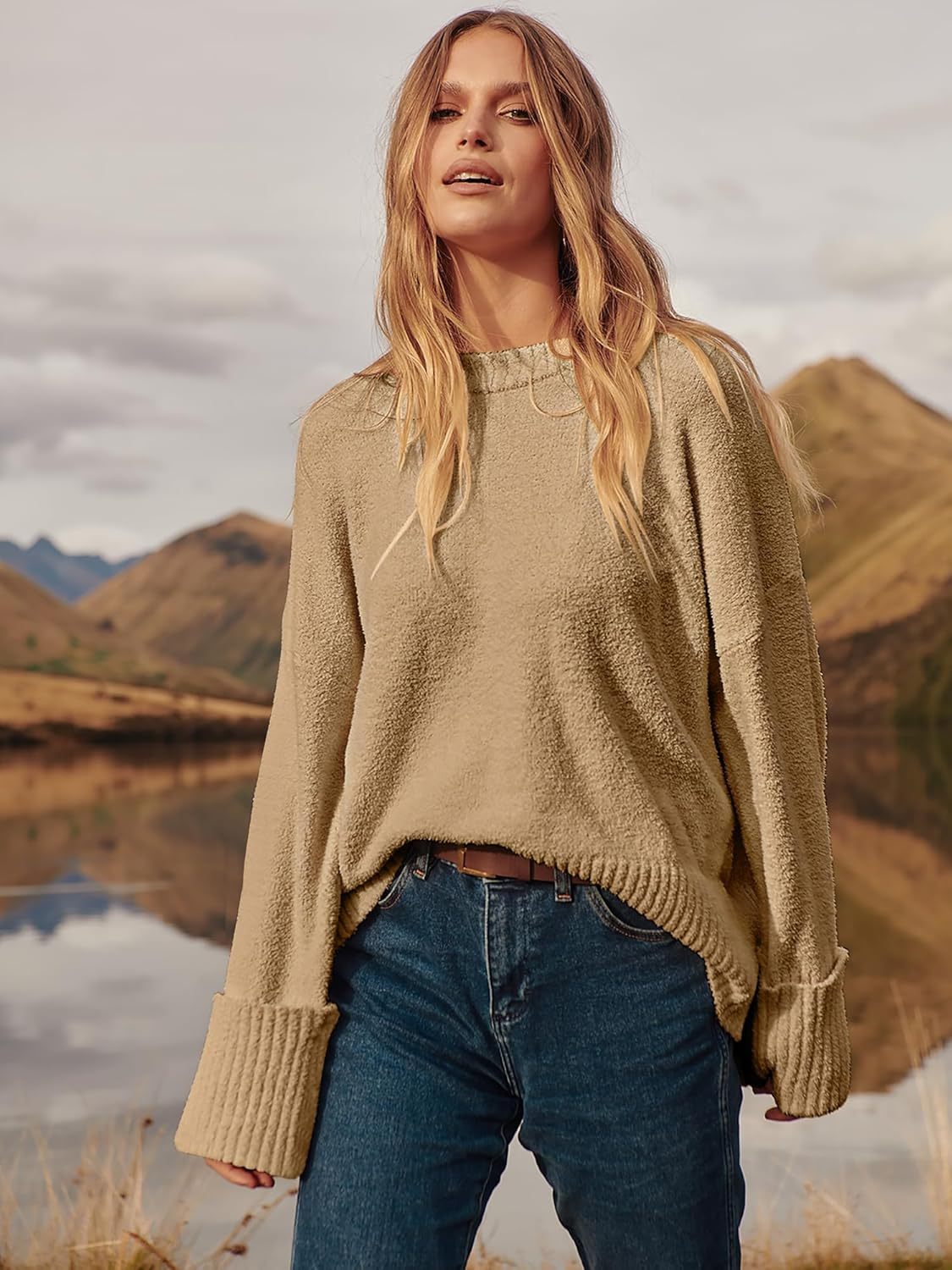 Women's Oversized Sweaters 2025 Long Sleeve Fuzzy Knit Casual Chunky Pullover Sweater Fall Outfits Clothes