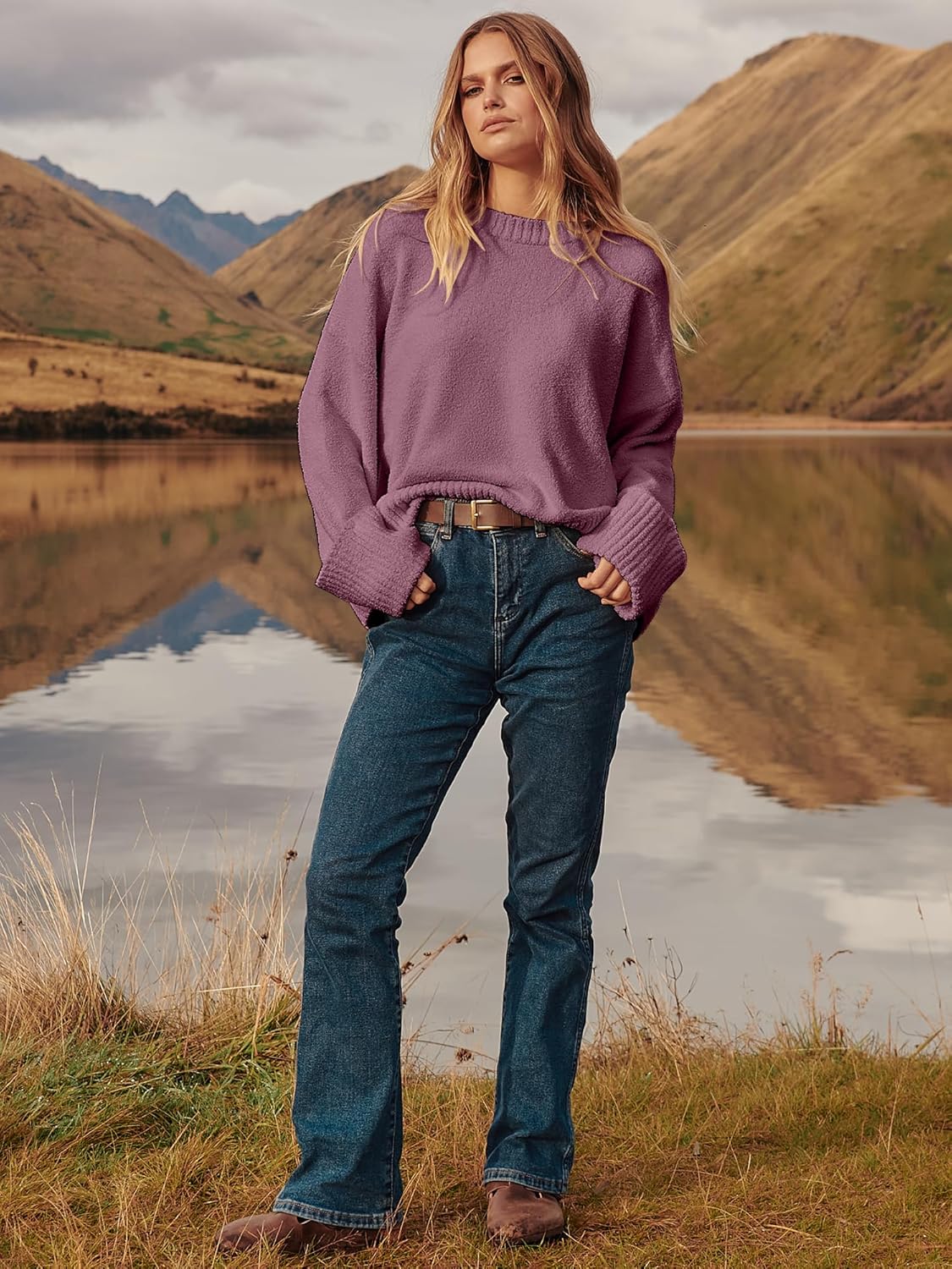 Women's Oversized Sweaters 2025 Long Sleeve Fuzzy Knit Casual Chunky Pullover Sweater Fall Outfits Clothes