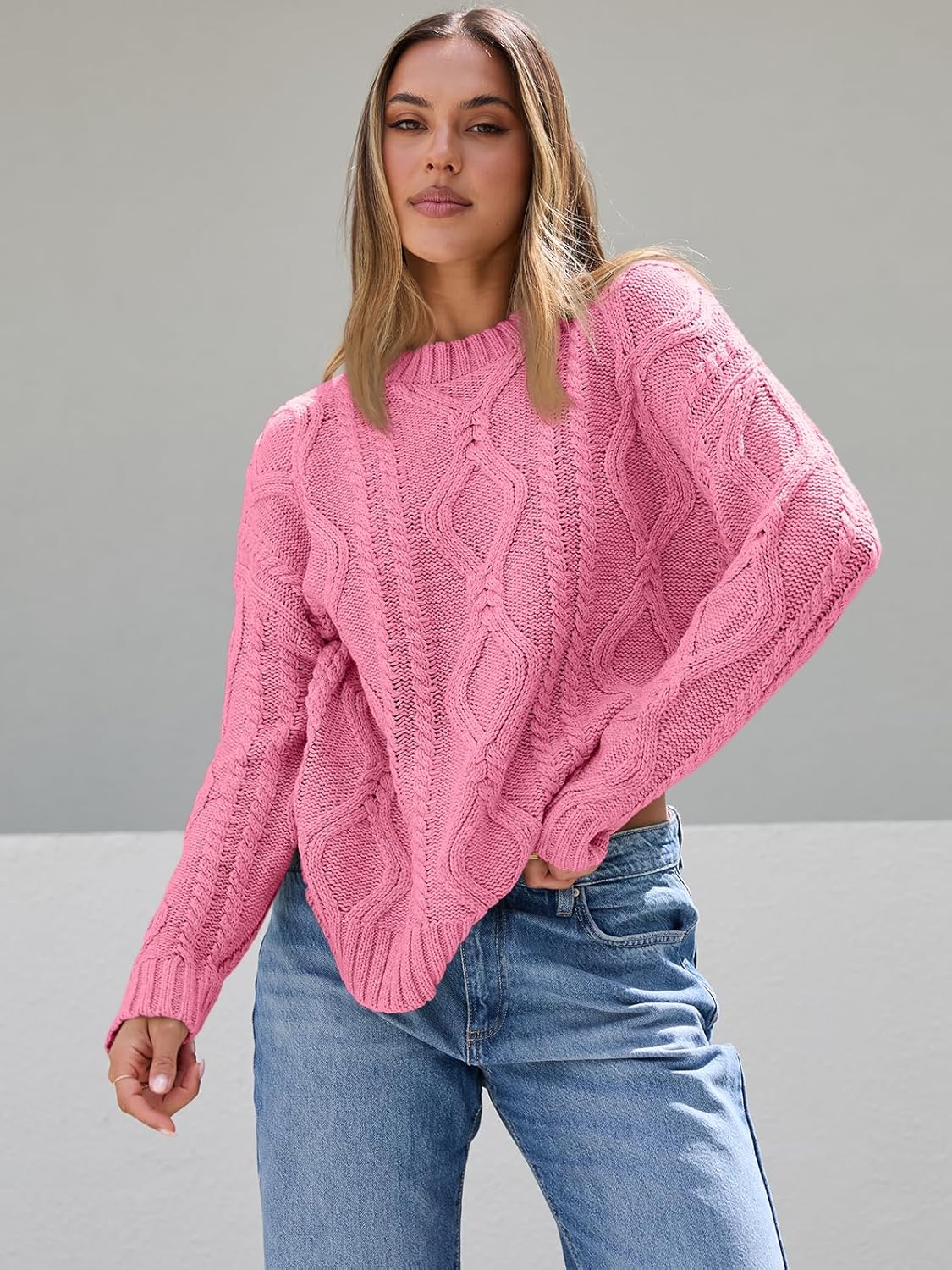 Women's Oversized Cable Knit Crewneck Sweaters