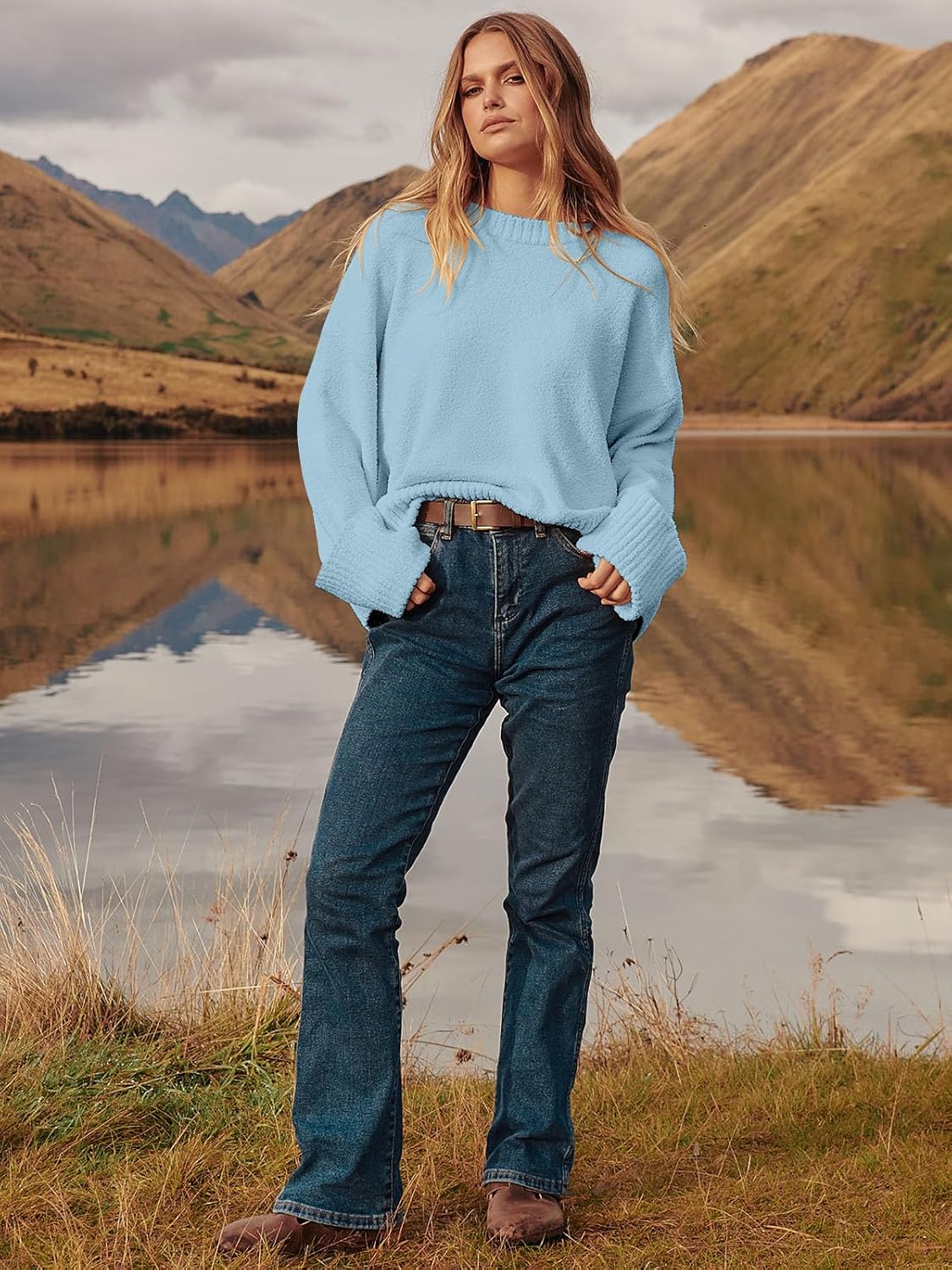 Women's Oversized Sweaters 2025 Long Sleeve Fuzzy Knit Casual Chunky Pullover Sweater Fall Outfits Clothes