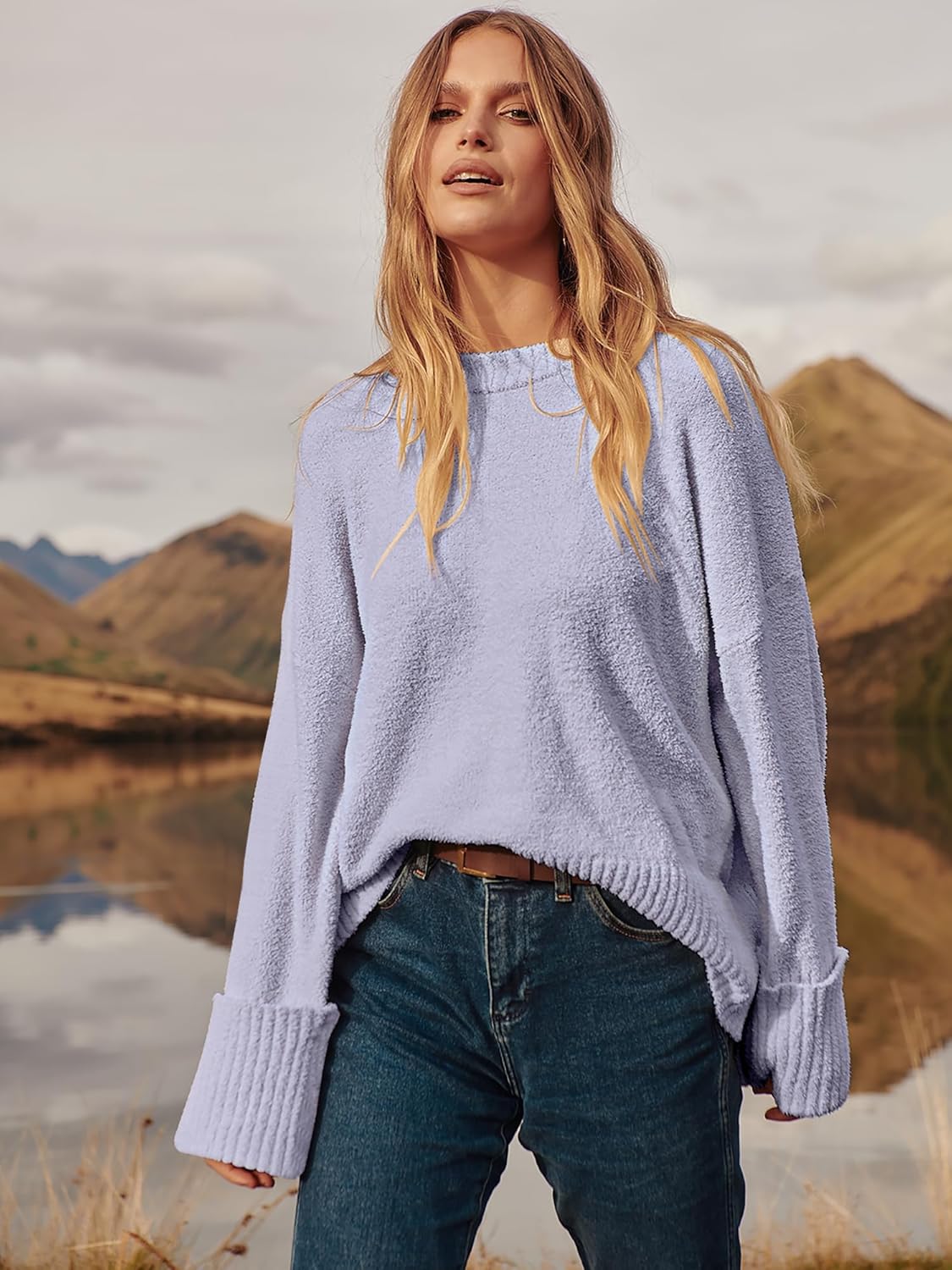 Women's Oversized Sweaters 2025 Long Sleeve Fuzzy Knit Casual Chunky Pullover Sweater Fall Outfits Clothes