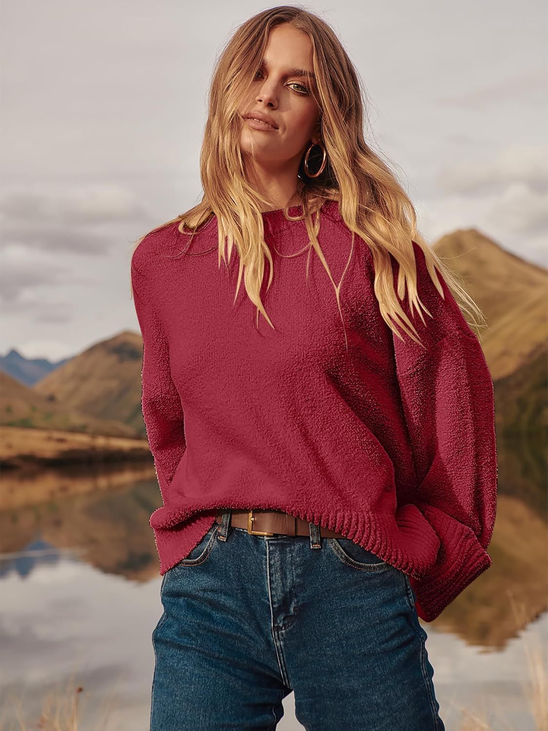 Women's Oversized Sweaters 2025 Long Sleeve Fuzzy Knit Casual Chunky Pullover Sweater Fall Outfits Clothes