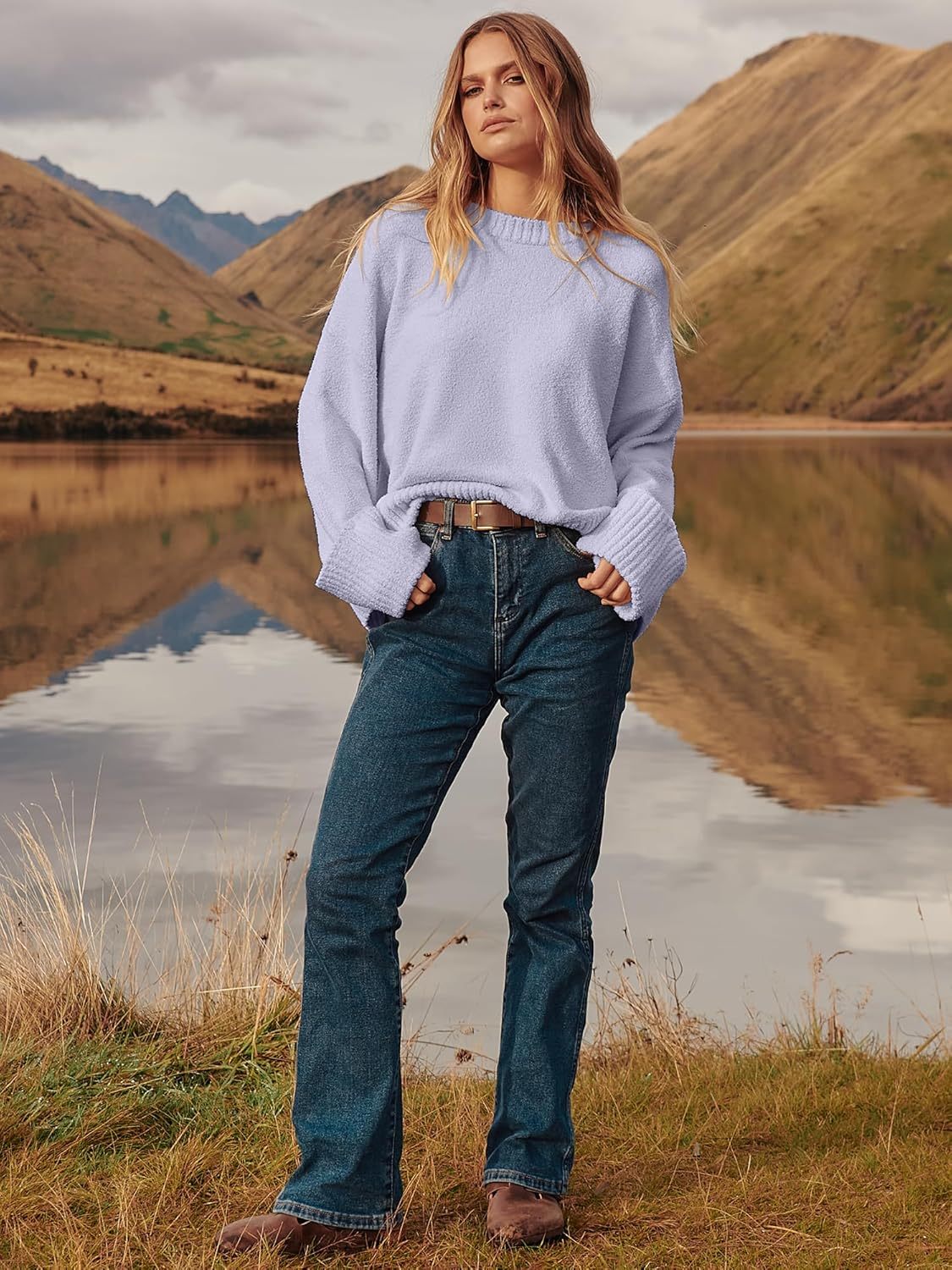 Women's Oversized Sweaters 2025 Long Sleeve Fuzzy Knit Casual Chunky Pullover Sweater Fall Outfits Clothes