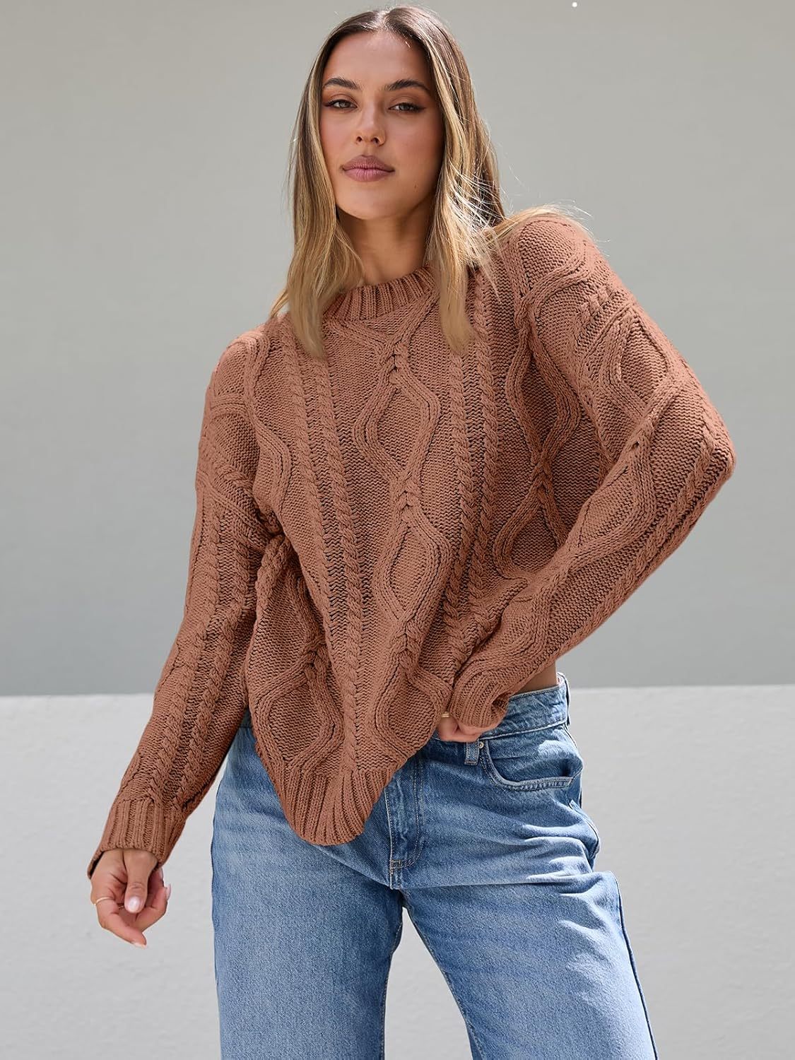Women's Oversized Cable Knit Crewneck Sweaters