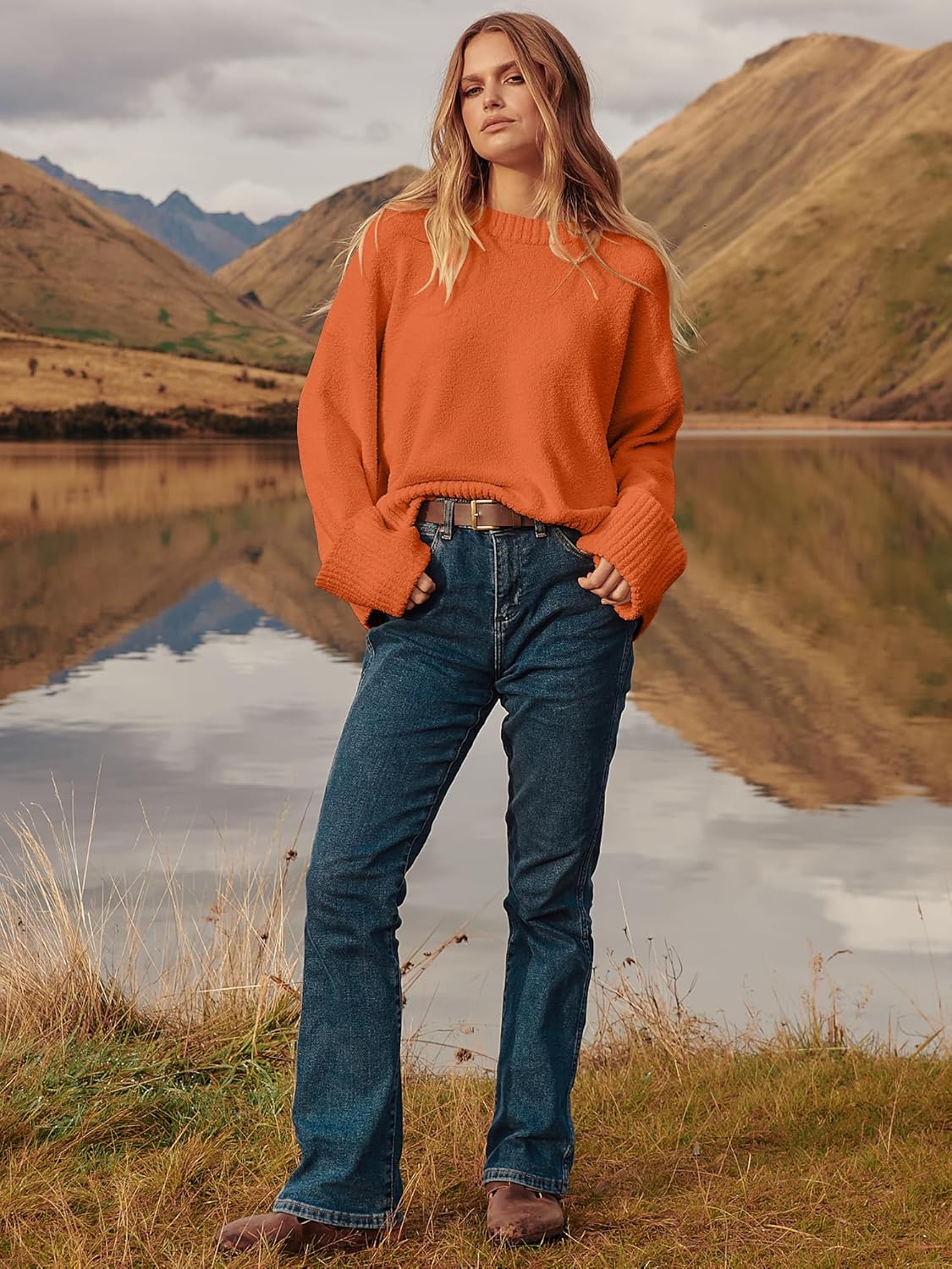 Women's Oversized Sweaters 2025 Long Sleeve Fuzzy Knit Casual Chunky Pullover Sweater Fall Outfits Clothes