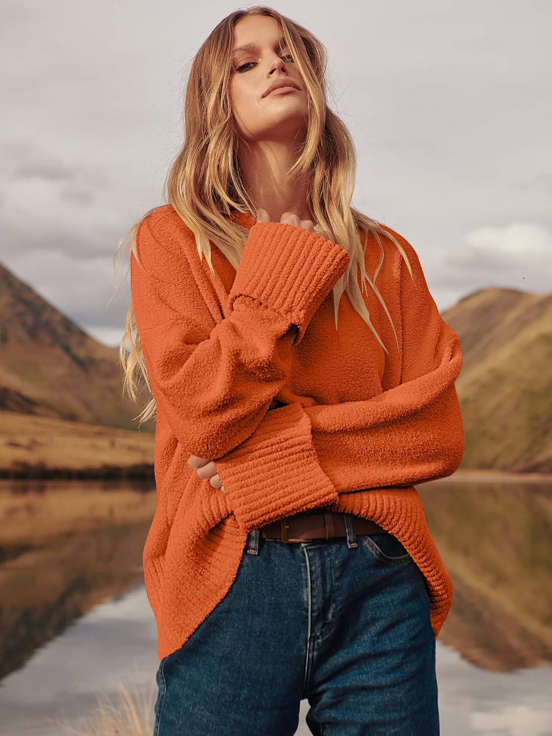 Women's Oversized Sweaters 2025 Long Sleeve Fuzzy Knit Casual Chunky Pullover Sweater Fall Outfits Clothes