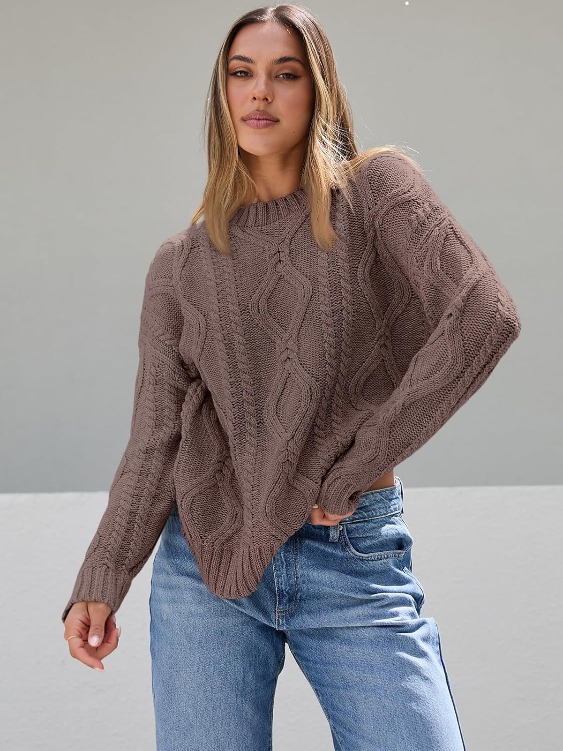 Women's Oversized Cable Knit Crewneck Sweaters