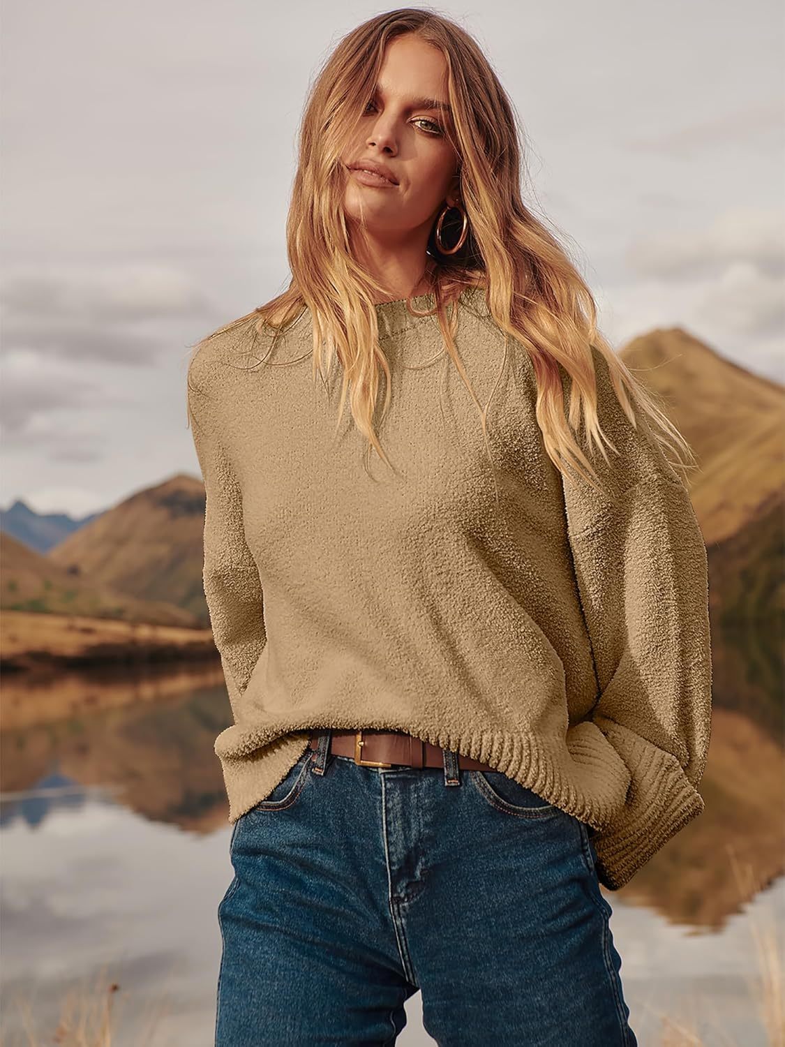 Women's Oversized Sweaters 2025 Long Sleeve Fuzzy Knit Casual Chunky Pullover Sweater Fall Outfits Clothes