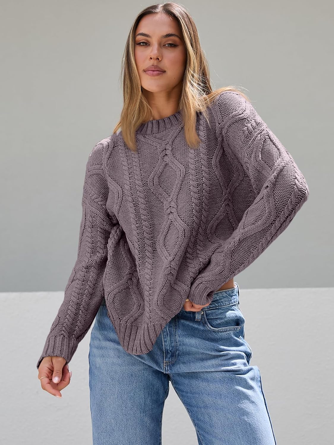 Women's Oversized Cable Knit Crewneck Sweaters