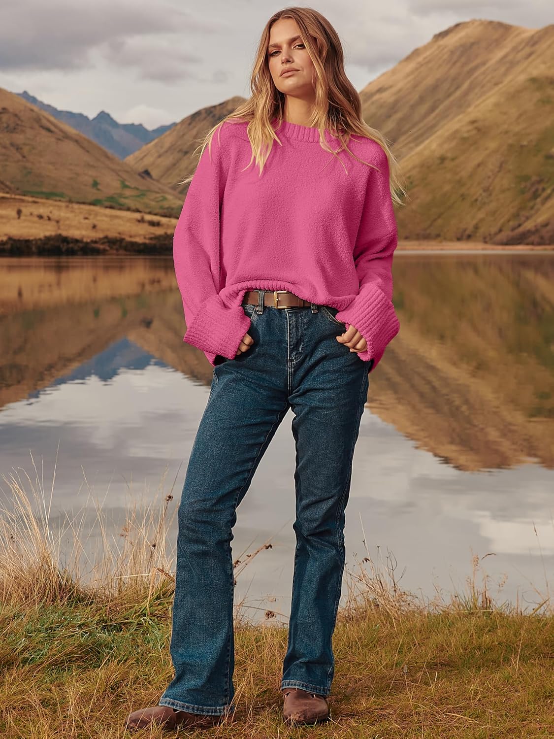 Women's Oversized Sweaters 2025 Long Sleeve Fuzzy Knit Casual Chunky Pullover Sweater Fall Outfits Clothes