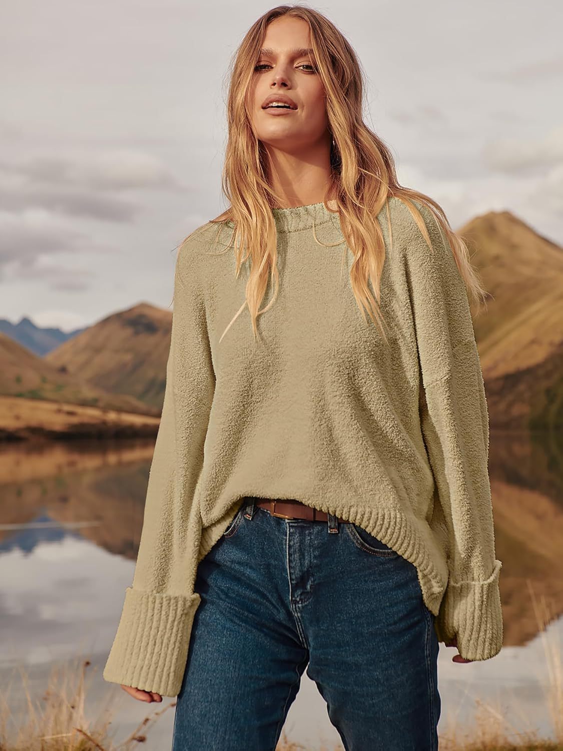 Women's Oversized Sweaters 2025 Long Sleeve Fuzzy Knit Casual Chunky Pullover Sweater Fall Outfits Clothes