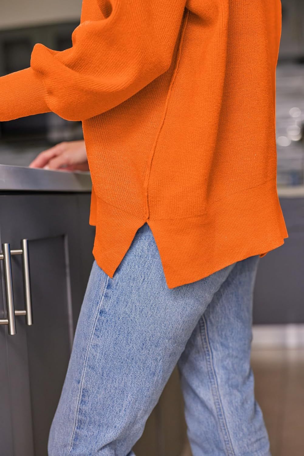 Women's Oversized Batwing Sweaters  Trendy Crewneck Knit Side Slit Fashion Pullover Tops