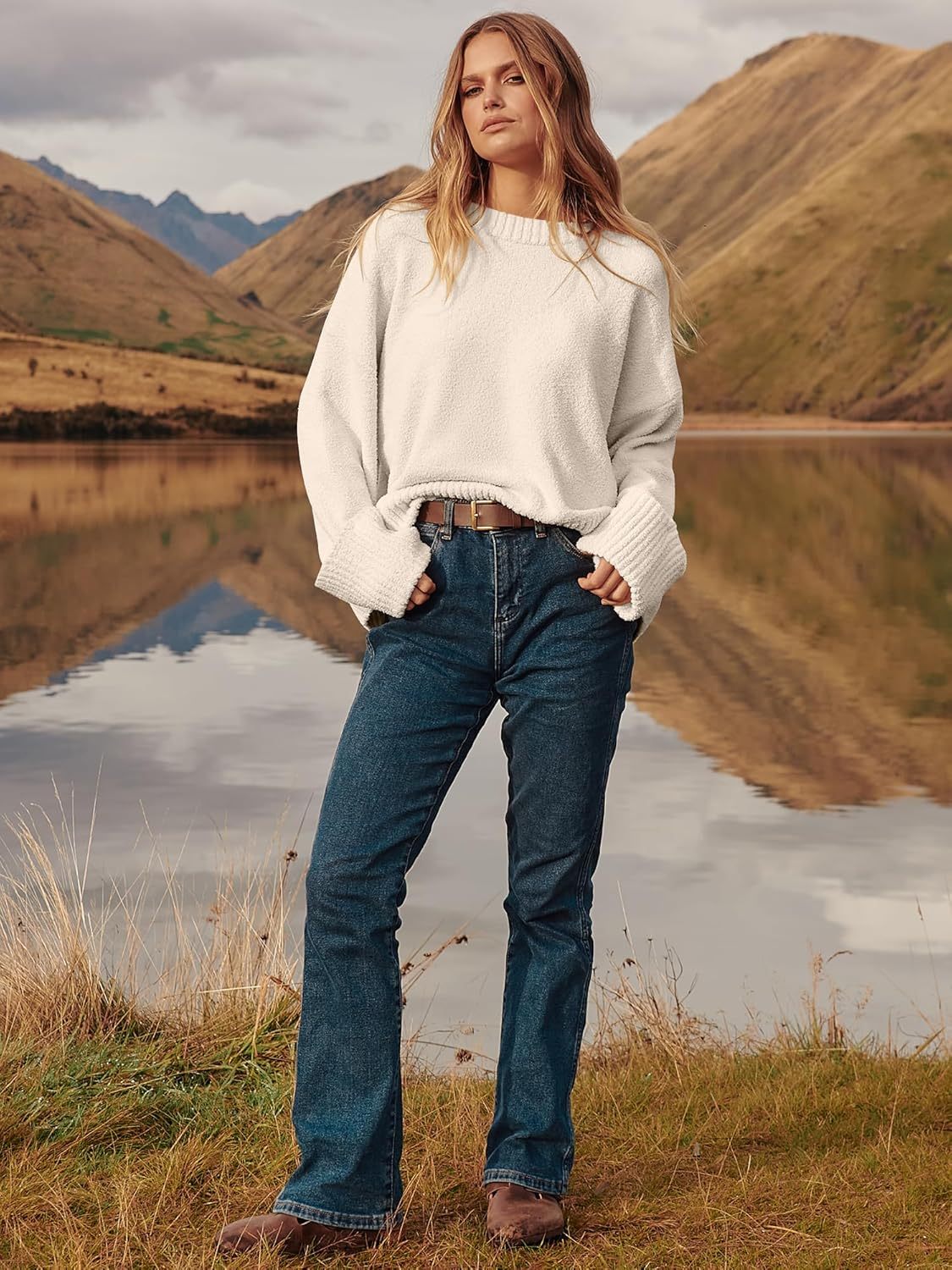 Women's Oversized Sweaters 2025 Long Sleeve Fuzzy Knit Casual Chunky Pullover Sweater Fall Outfits Clothes