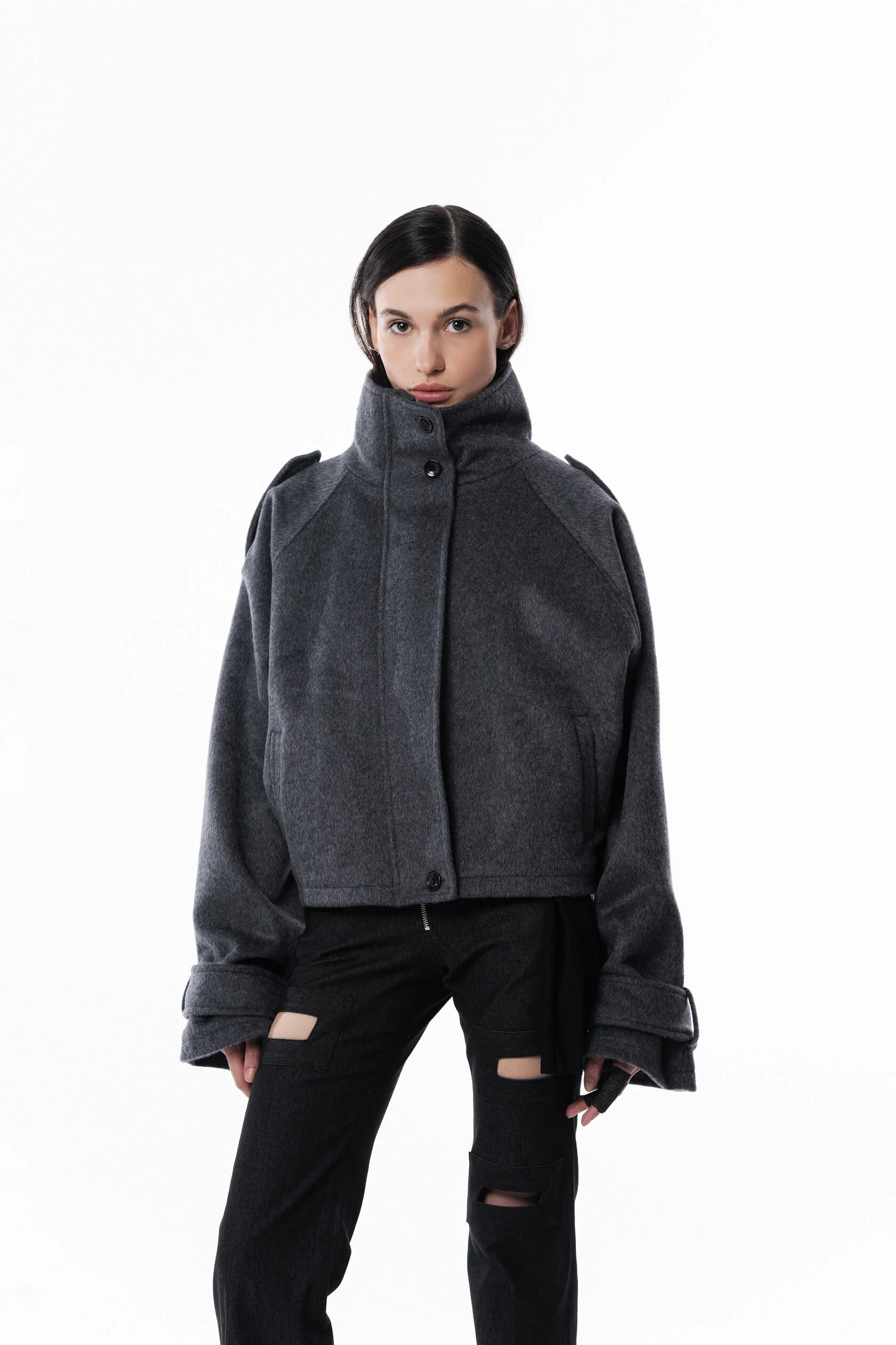 Wool High collar coat