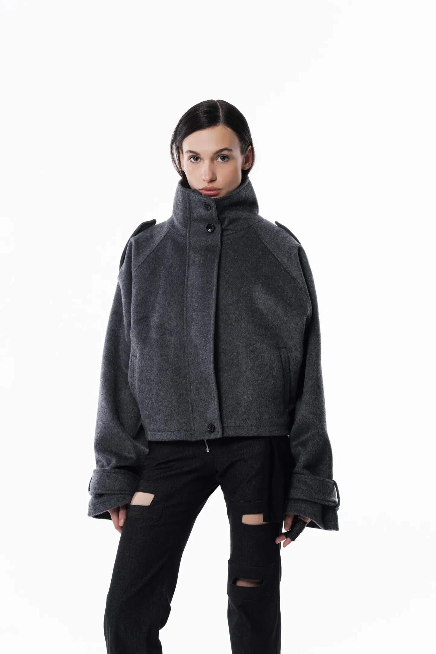 Wool High collar coat