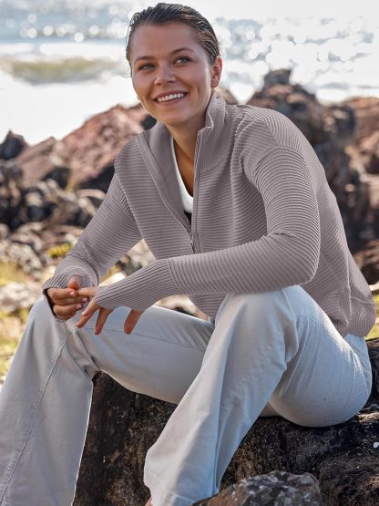 Womens Long Sleeve Quarter Zip Pullover Sweater Casual Loose V Neck Collared Ribbed Knit Jumper Tops Thumb Hole