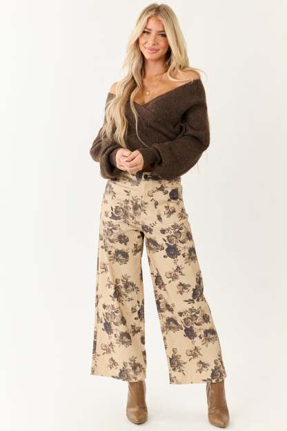 Walnut Crossover V Neck Puff Sleeve Sweater 