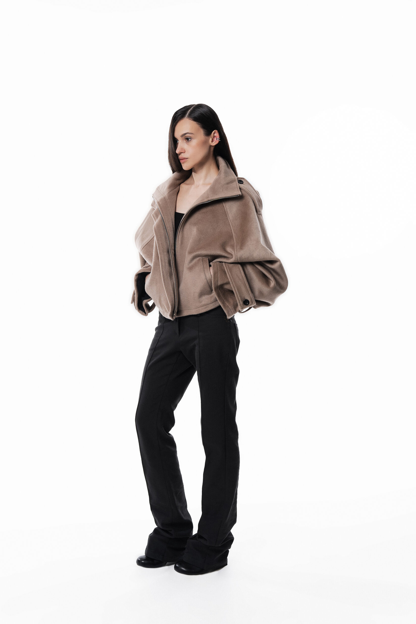 Wool High collar coat