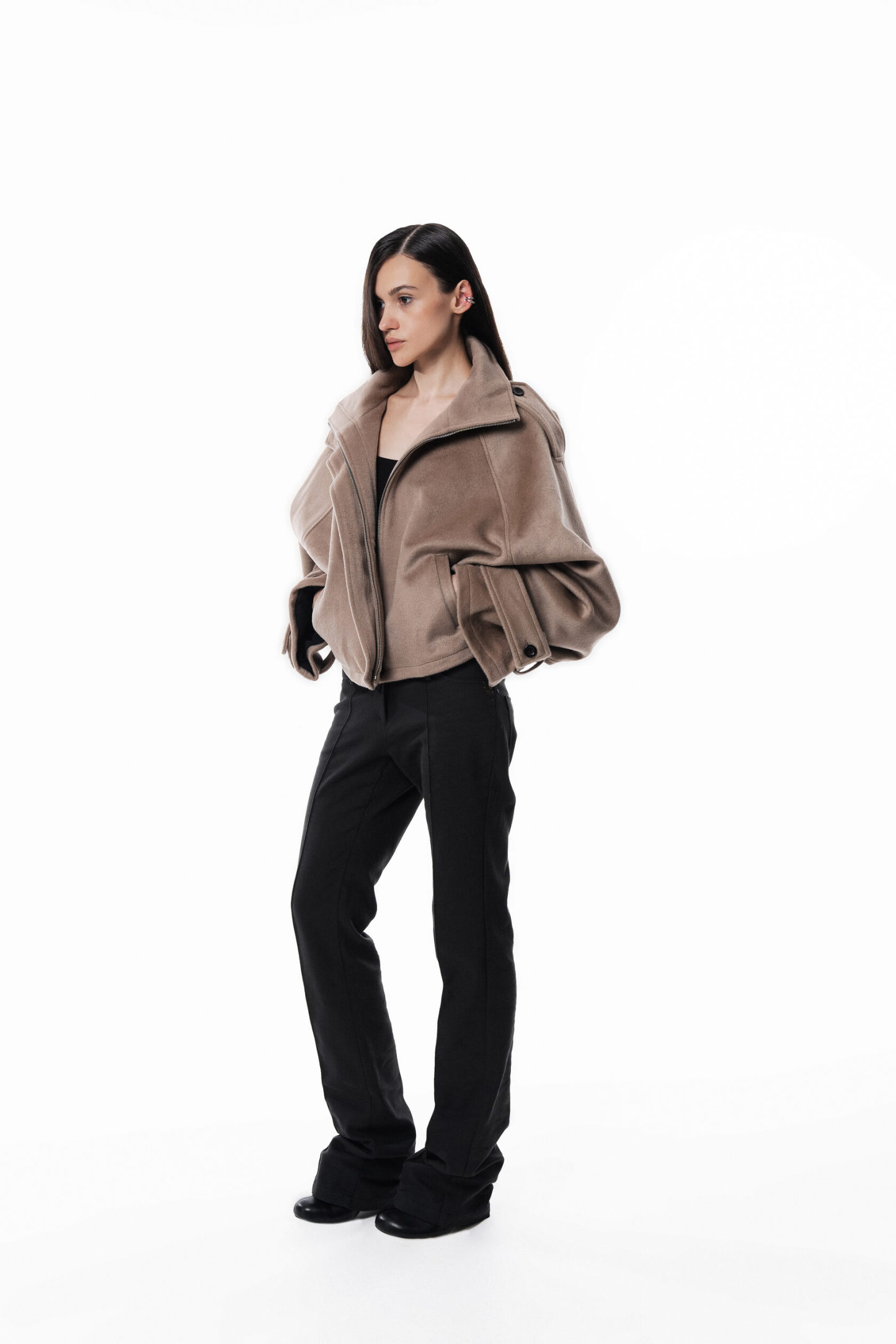 Wool High collar coat