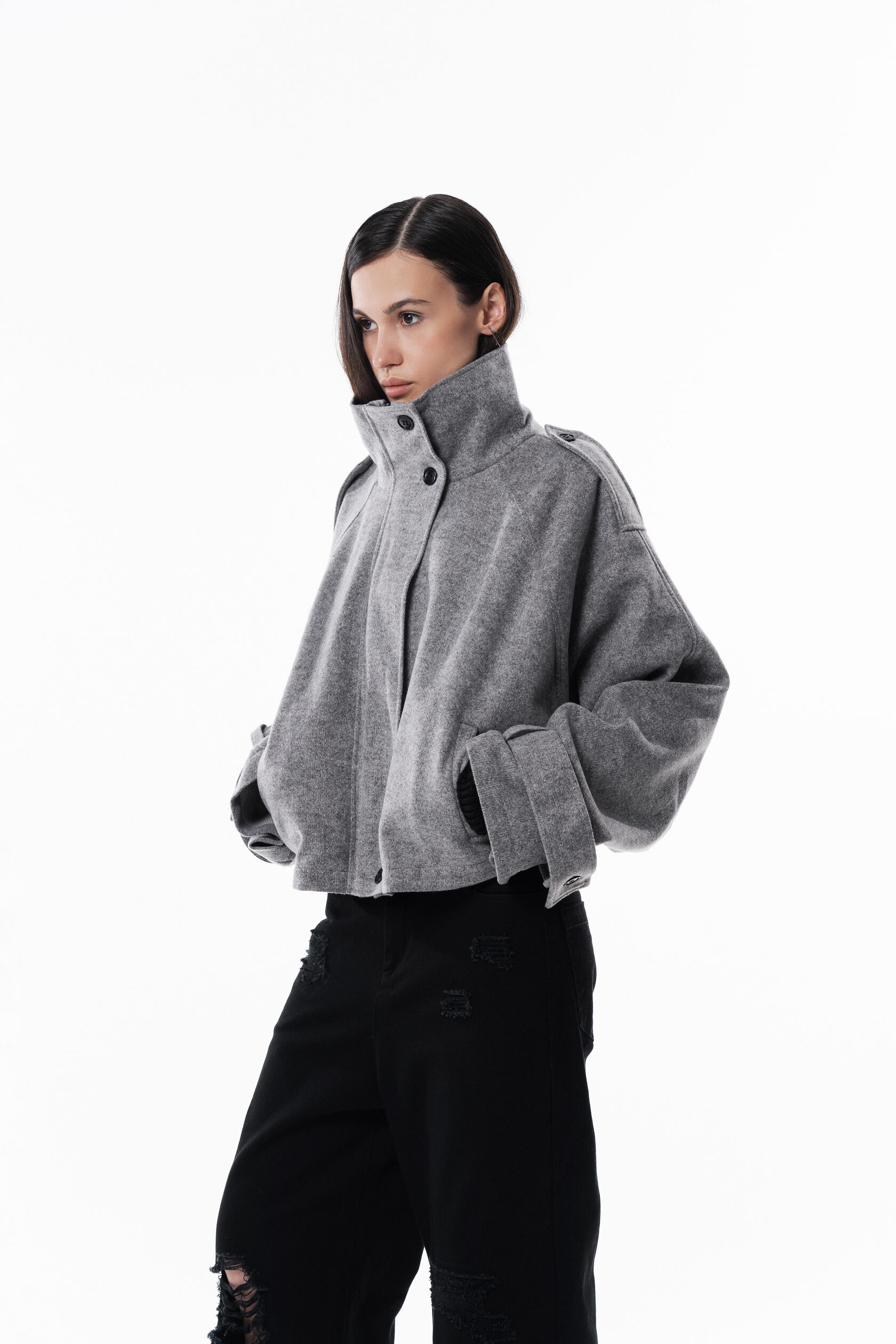 Wool High collar coat
