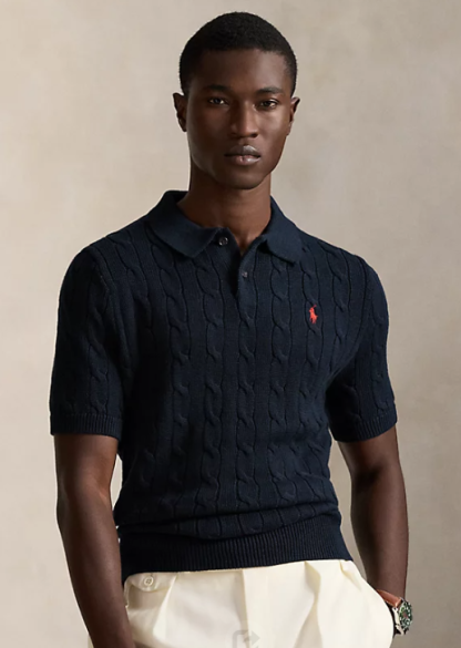 Cable-Knit Cotton Polo-Collar Sweater