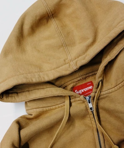  Small Box Zip Up Hooded Sweatshirt "Dark Tan" 