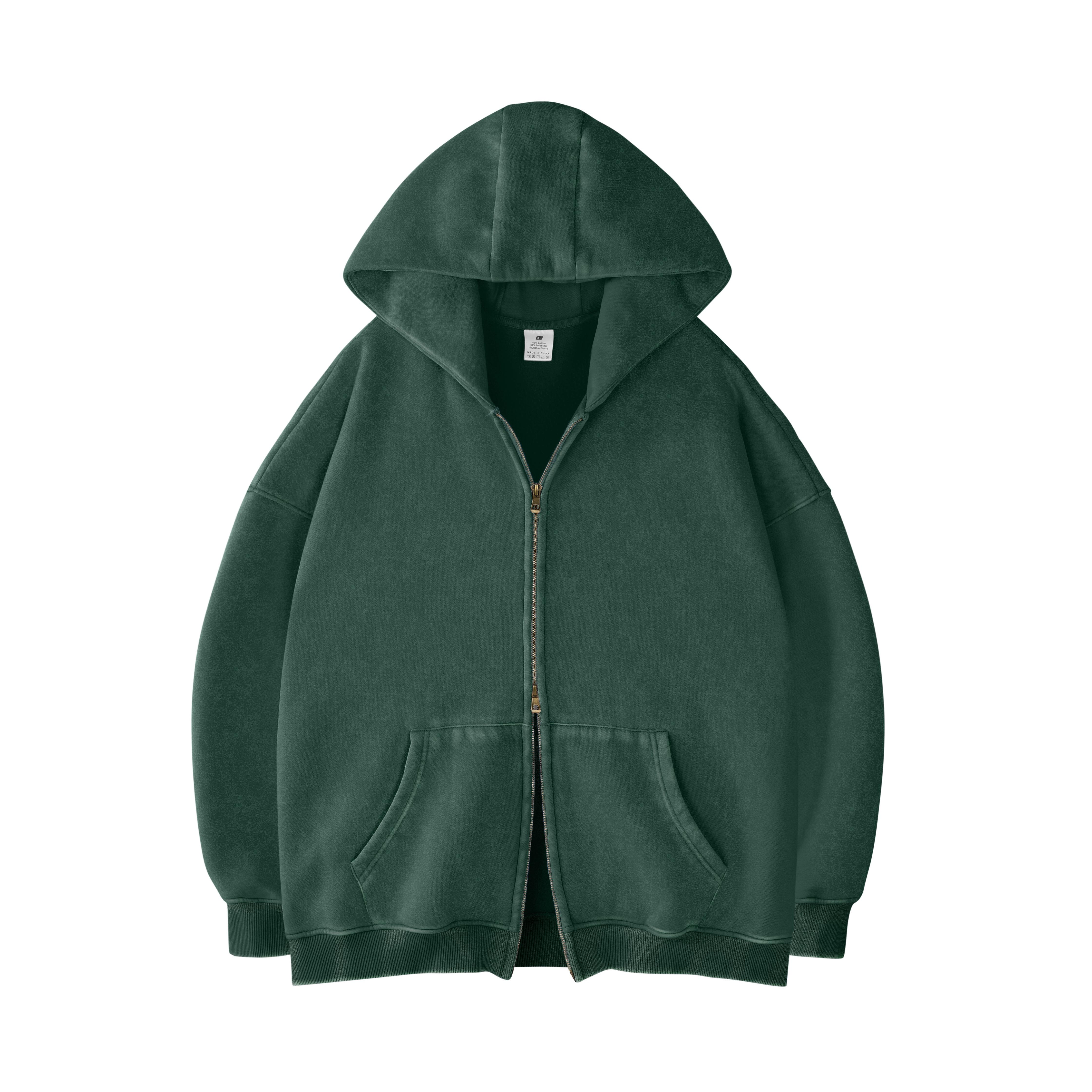 Couples Double Zip Up Oversized Acid Wash Hoodie