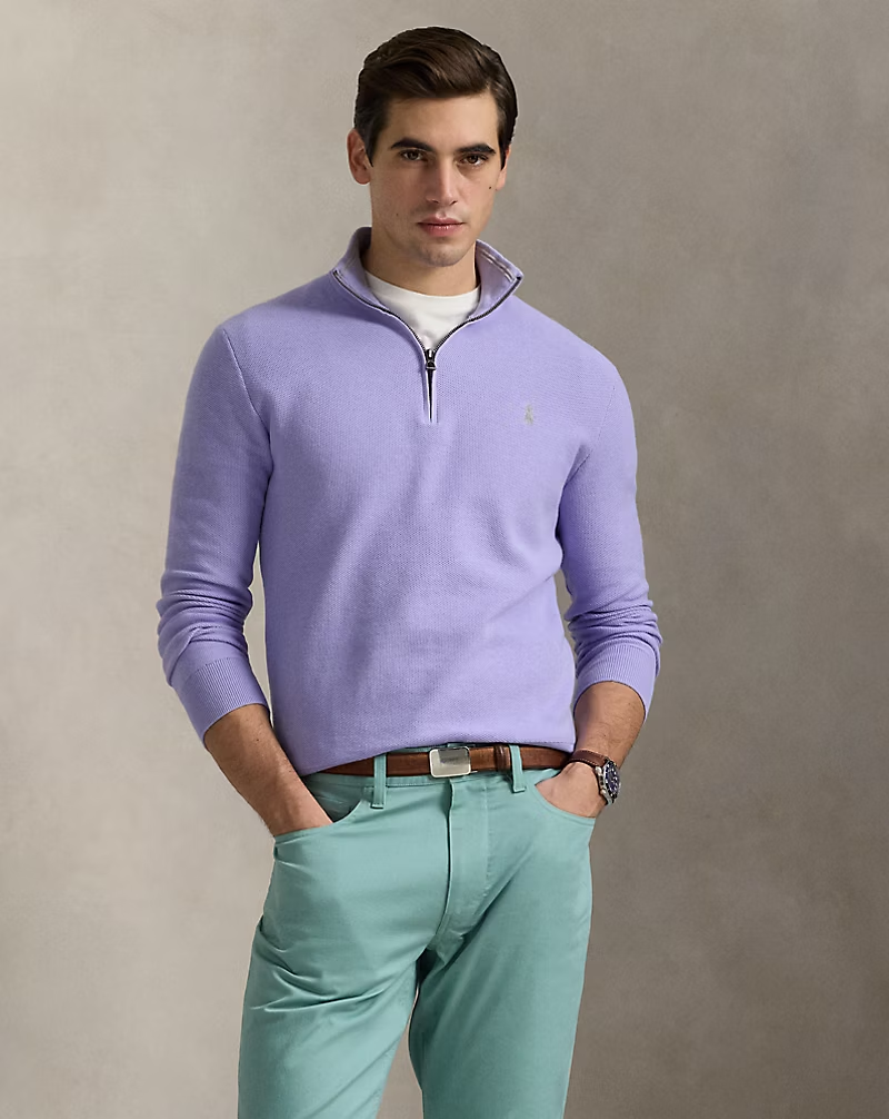 【Up to 59% off！】Mesh-Knit Cotton Quarter-Zip Sweater