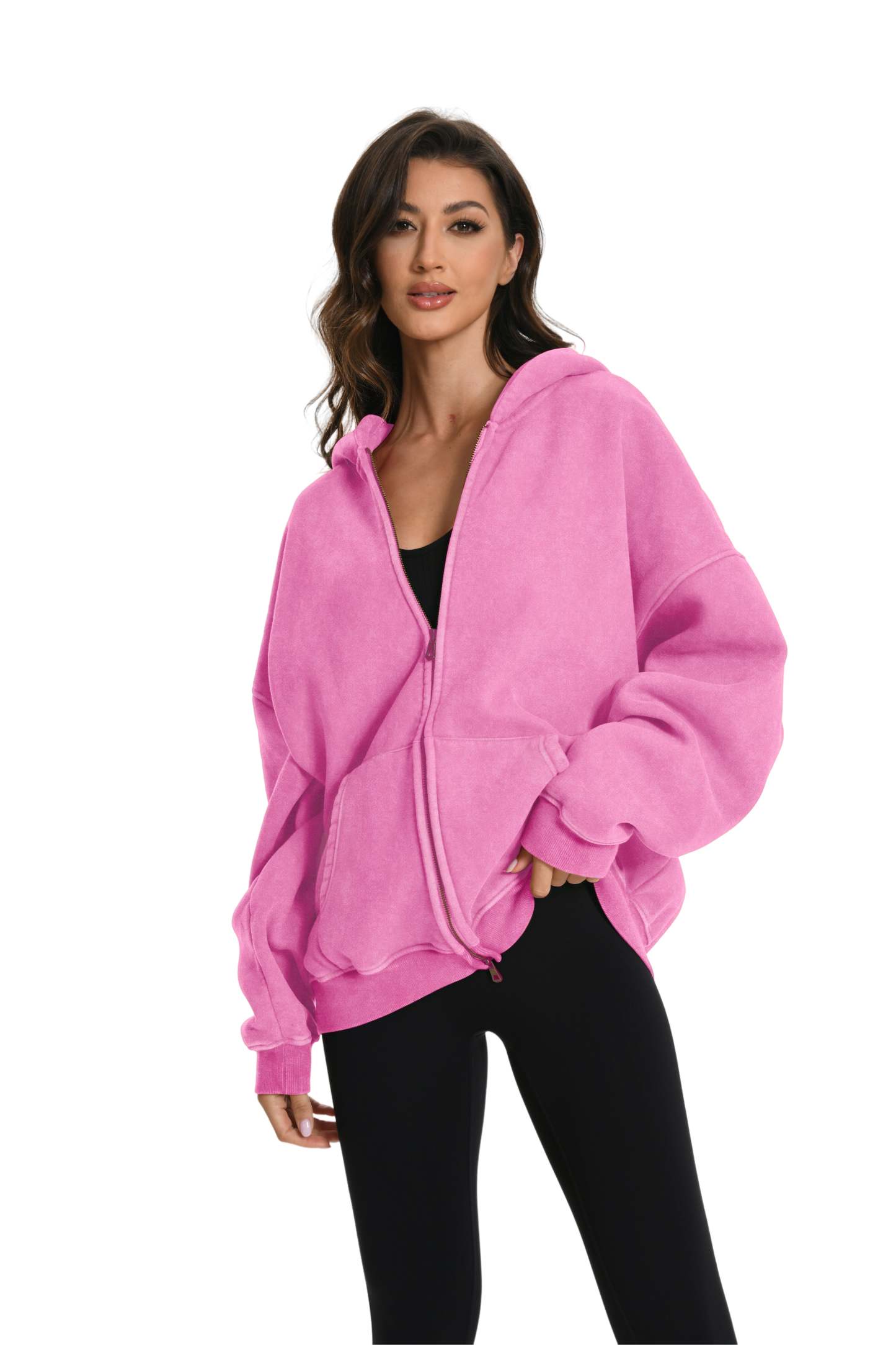 Couples Double Zip Up Oversized Acid Wash Hoodie