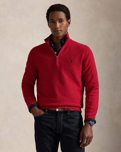【Up to 59% off！】Mesh-Knit Cotton Quarter-Zip Sweater