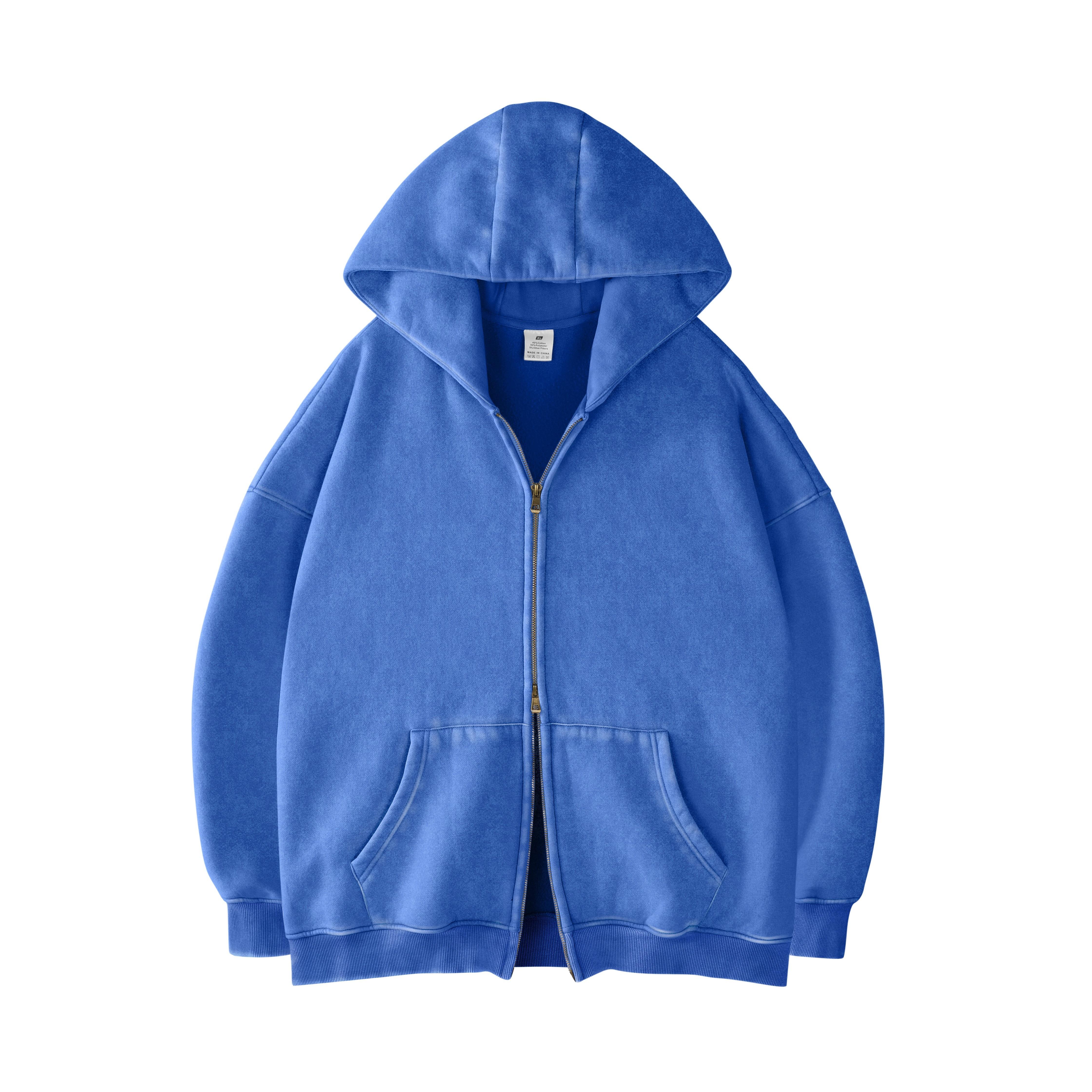 Couples Double Zip Up Oversized Acid Wash Hoodie