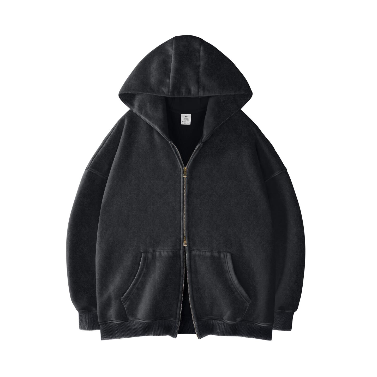 Couples Double Zip Up Oversized Acid Wash Hoodie