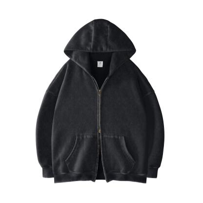 Couples Double Zip Up Oversized Acid Wash Hoodie