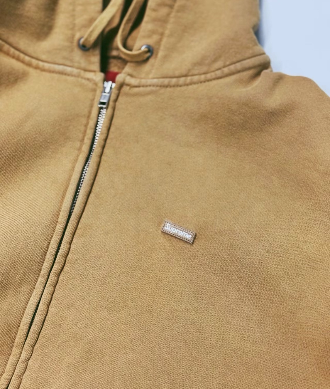  Small Box Zip Up Hooded Sweatshirt "Dark Tan" 