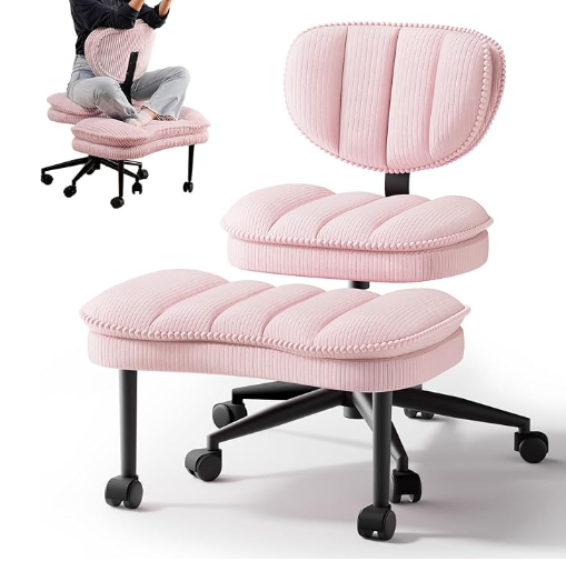 Cross Legged Office Chair, Ergonomic Cloud Criss Cross Desk Chair, Meditation Chair with Wheels, Height Adjustable Seat for ADHD, Wide Kneeling Chair with Back Support, Black
