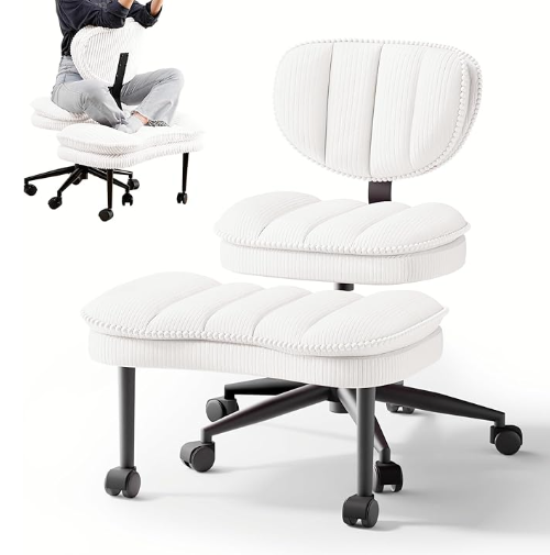 Cross Legged Office Chair, Ergonomic Cloud Criss Cross Desk Chair, Meditation Chair with Wheels, Height Adjustable Seat for ADHD, Wide Kneeling Chair with Back Support, Black