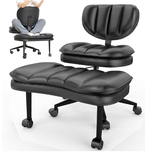 Cross Legged Office Chair, Ergonomic Cloud Criss Cross Desk Chair, Meditation Chair with Wheels, Height Adjustable Seat for ADHD, Wide Kneeling Chair with Back Support, Black
