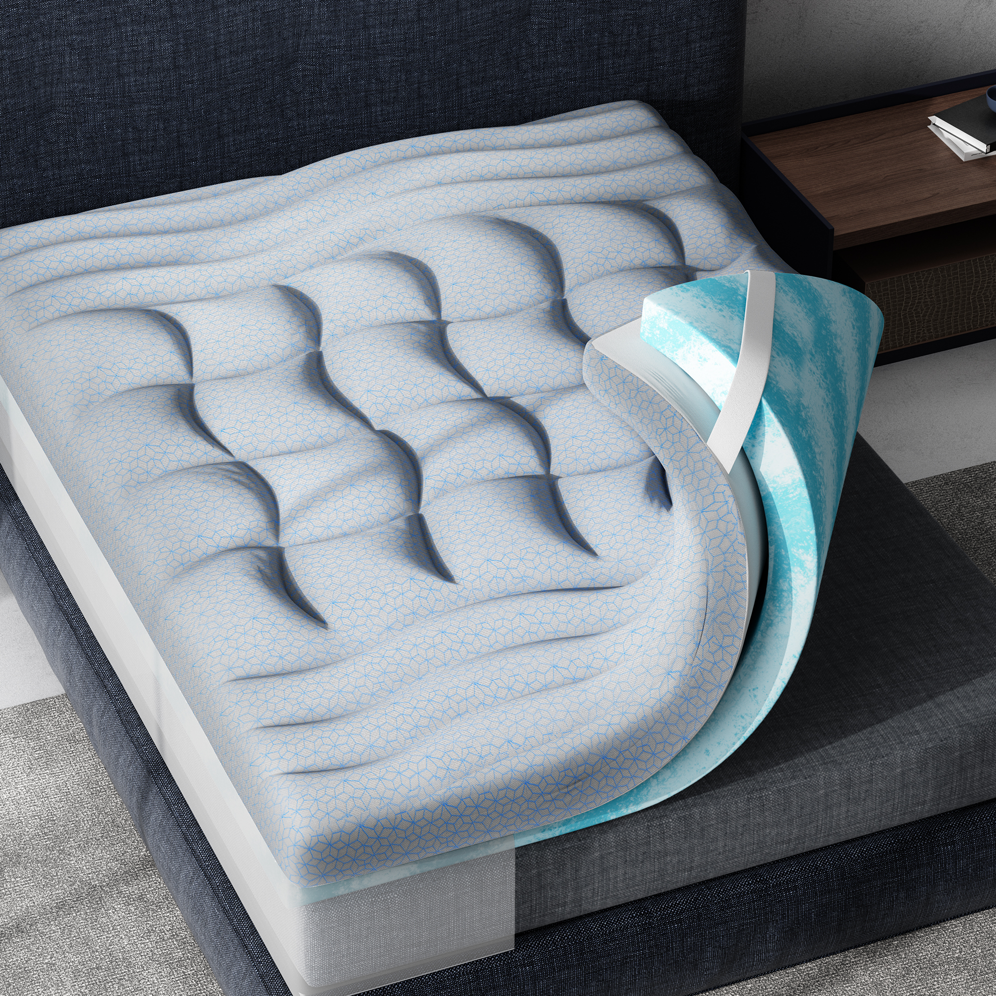 HOMRELEXA Dual Layer 4 Inch Cooling Memory Foam Mattress Topper Full Size, 2 Inch Thick Soft Quilted Ice Silk Pillow Top Cover Plus 2 Inch Gel Memory Foam Mattress Pad for Back Pain Relief