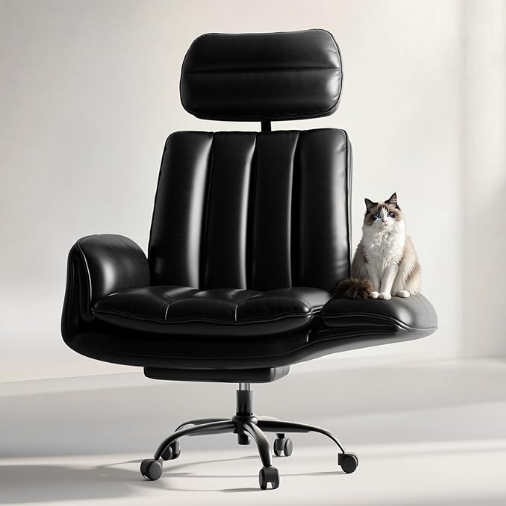 HOMRELEXA Criss Cross Office Chair with Armrests & Wheels, Comfy Big and Tall Chair, Ergonomic Executive Gaming Computer Chairs with Foot Rest, PU Leather Wide Seat Reclining Desk Chair, Black