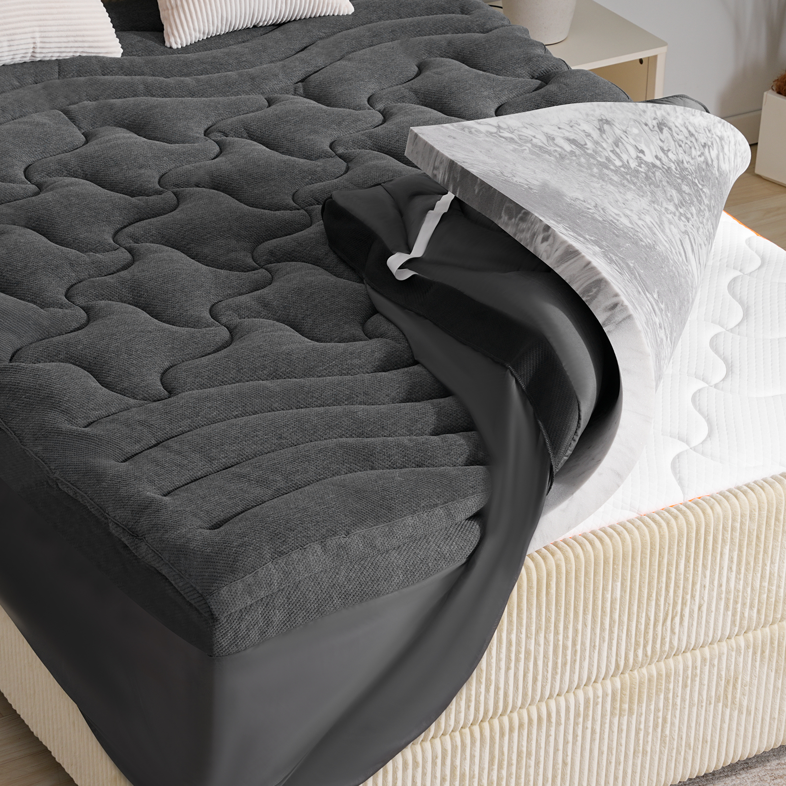 HOMRELEXA Dual Layer 4 Inch Bamboo Memory Foam Mattress Topper Full Size, 2 Inch Thick Soft Quilted Pillow Top Cover Plus 2 Inch Charcoal Gel Memory Foam Mattress Pad for Back Pain Relief