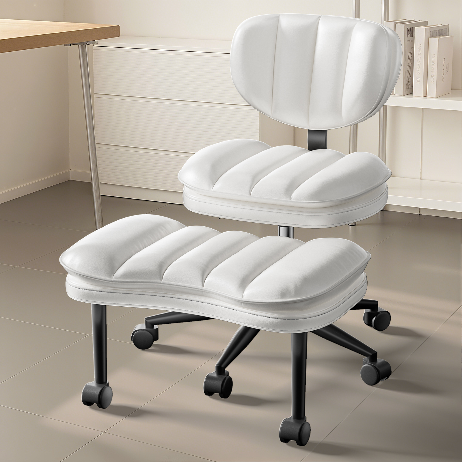Cloud Cross‑Legged PU Leather Office Chair